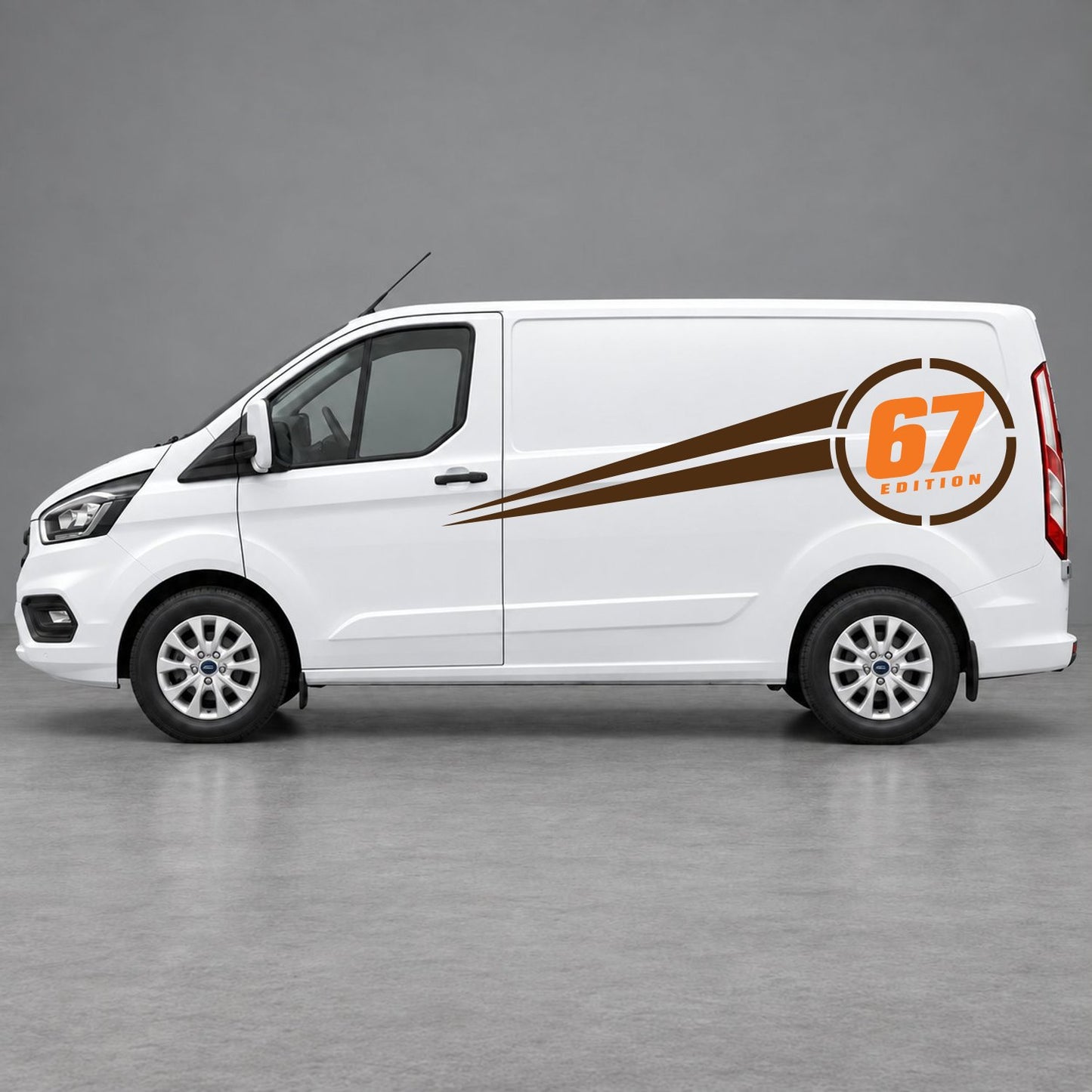 Ford Transit Custom Personalised Number Edition Side Stripes in Brown & Orange