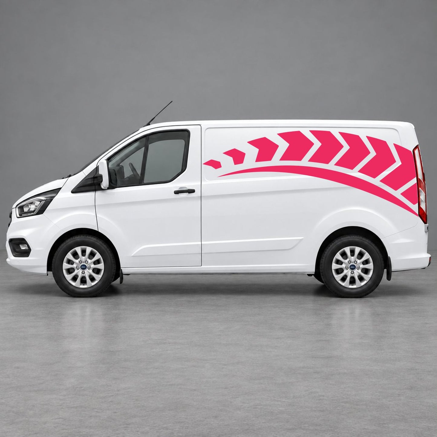 Ford Transit Custom Chevron Track Side Graphics in Pink & Pink