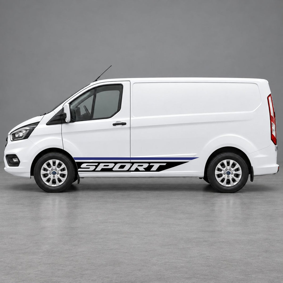 Ford Transit Custom Sport Swoosh Lower Side Stripes in Navy Blue & Black