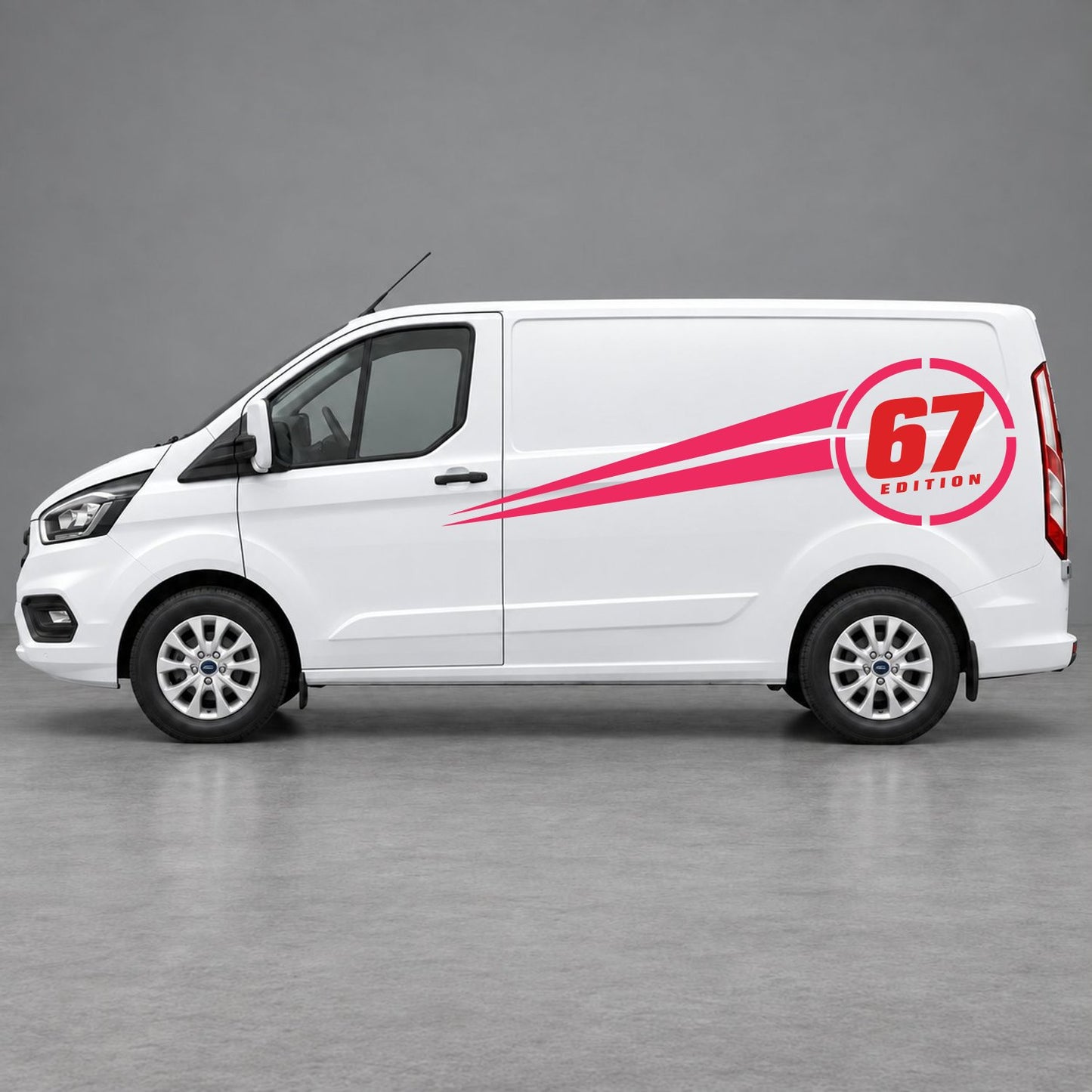 Ford Transit Custom Personalised Number Edition Side Stripes in Pink & Red