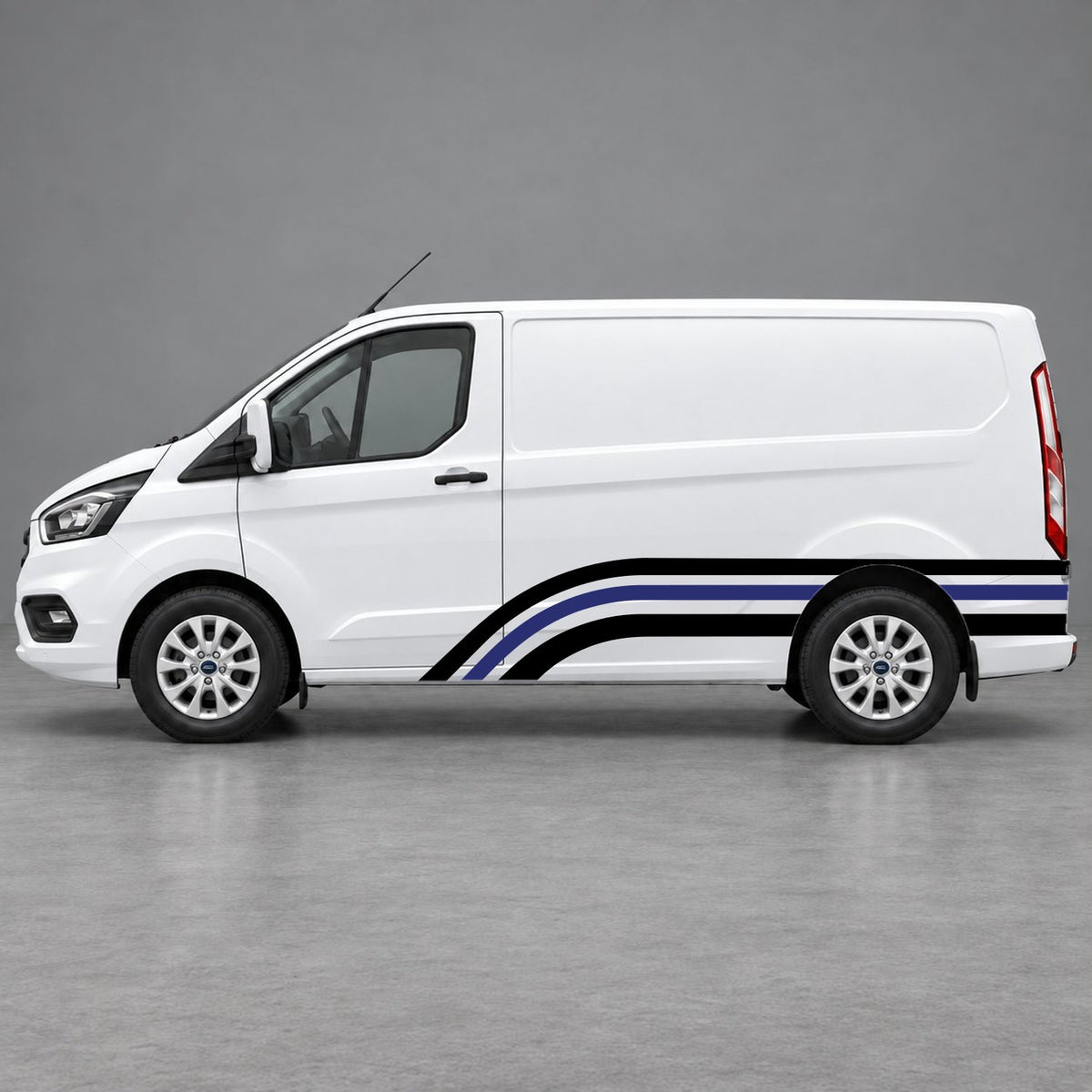 Ford Transit Custom Retro Triple-Arch Side Stripes in Black & Navy Blue