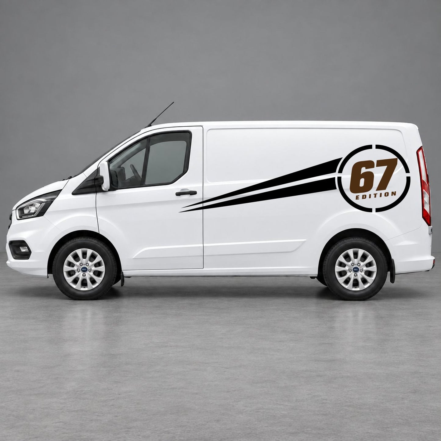 Ford Transit Custom Personalised Number Edition Side Stripes in Black & Brown