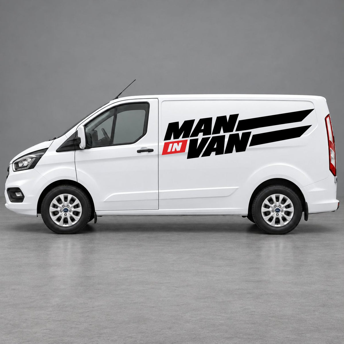 Ford Transit Custom Man in Van Side Stripes in Black & Red