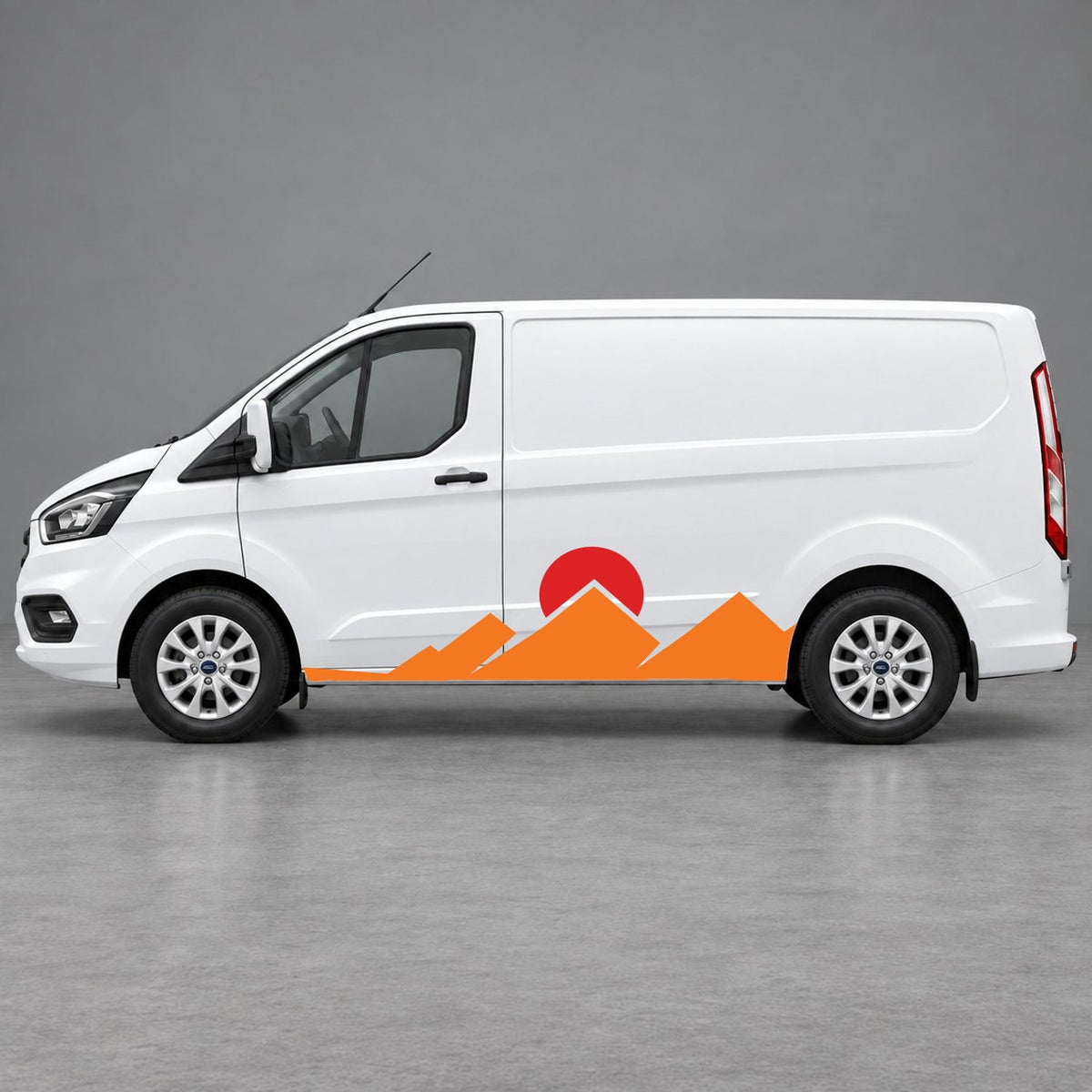 Ford Transit Custom Minimal Mountain Peak Side Graphics in Orange & Red