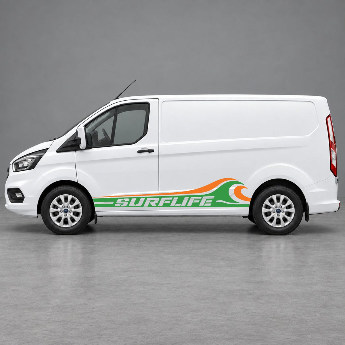 Ford Transit Custom Surflife Wave Side Stripes in Green & Orange
