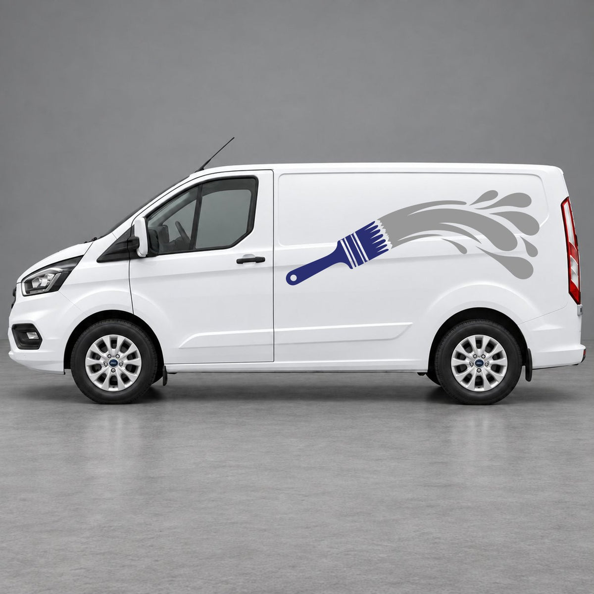 Ford Transit Custom Paintbrush Swoosh Side Graphics in Navy Blue & Grey
