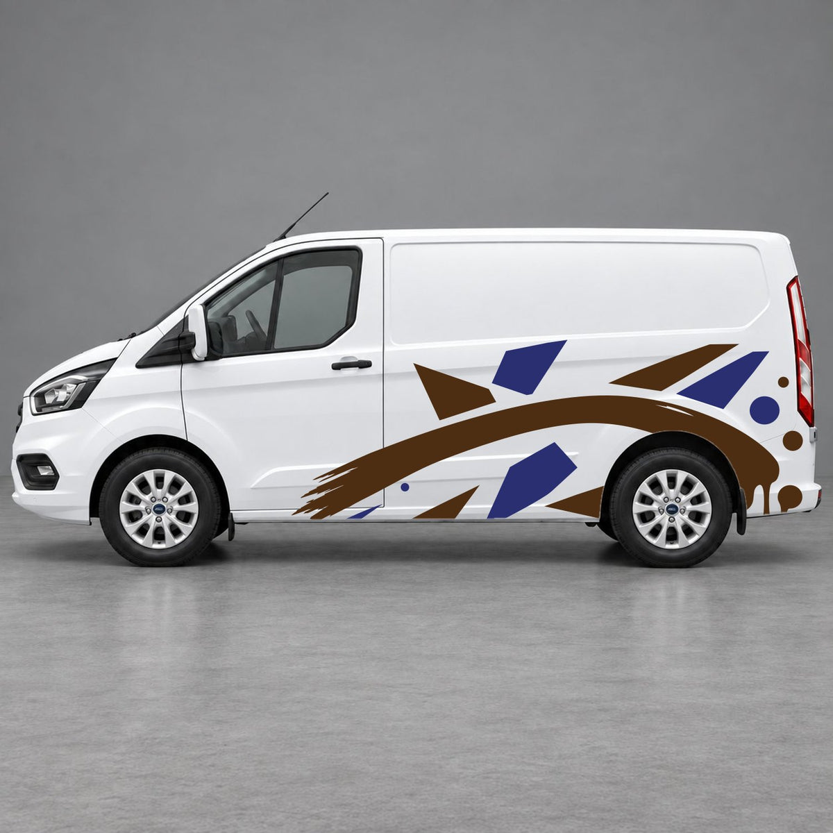 Ford Transit Custom Abstract Geometric Splash Side Graphics in Navy Blue & Brown