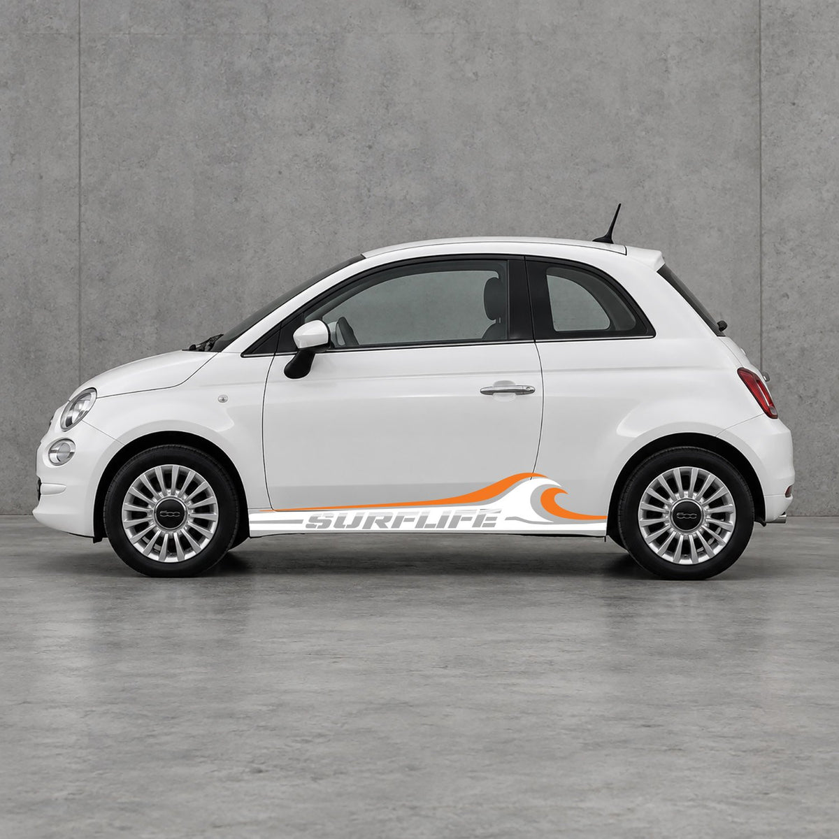 Fiat 500 Surf Life Side Stripes Kit - Pair Supplied in White & Orange
