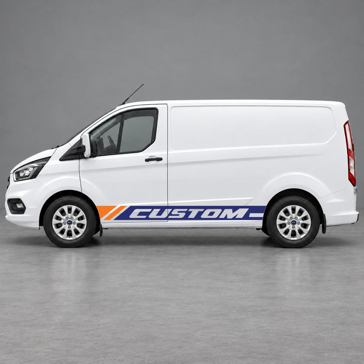 Ford Transit Custom Custom Lower Side Stripes in Navy Blue & Orange