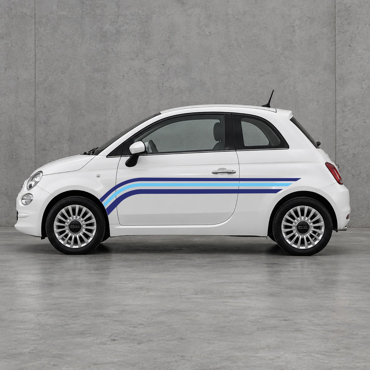 Fiat 500 Retro Triple Side Stripes Kit - Pair Supplied in Navy Blue & Light Blue