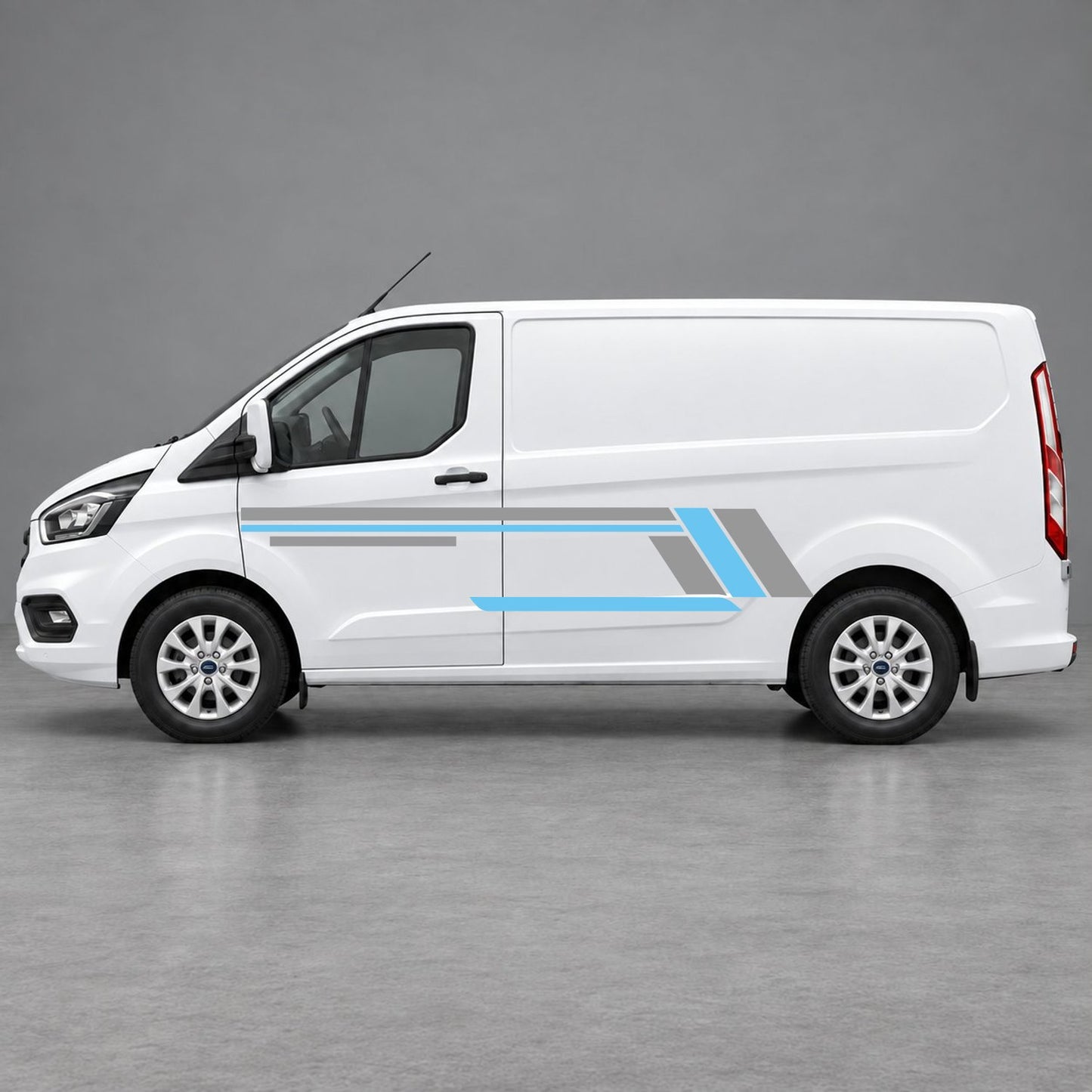 Ford Transit Custom Geometric Outline Side Stripes in Grey & Light Blue