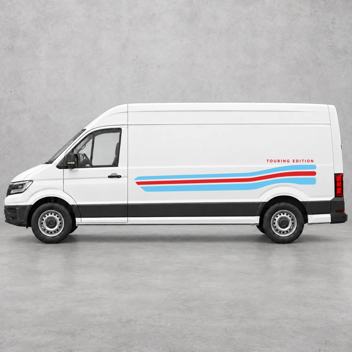 VW Crafter Touring Edition Side Stripes in Light Blue & Red