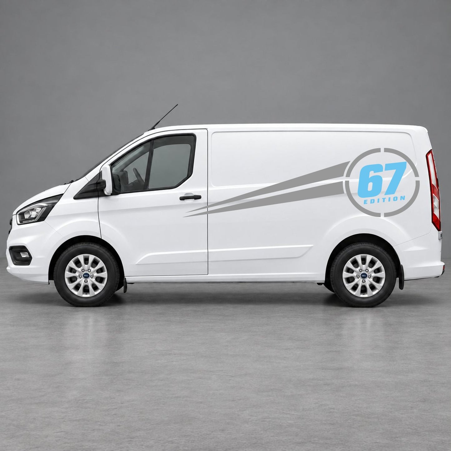 Ford Transit Custom Personalised Number Edition Side Stripes in Grey & Light Blue