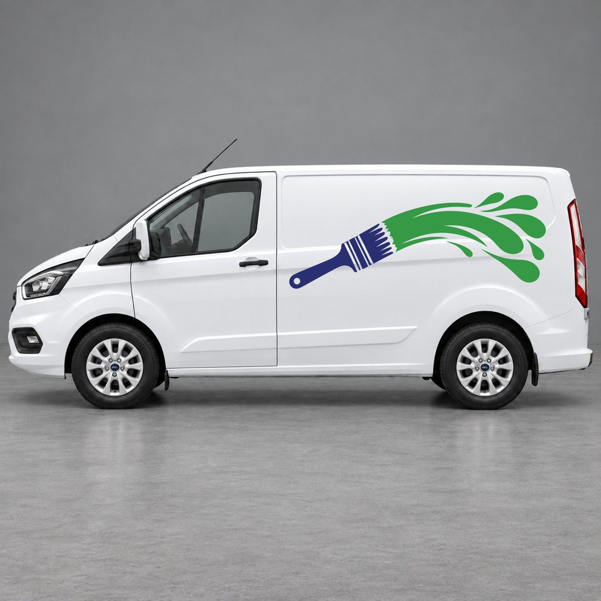 Ford Transit Custom Paintbrush Swoosh Side Graphics in Navy Blue & Green