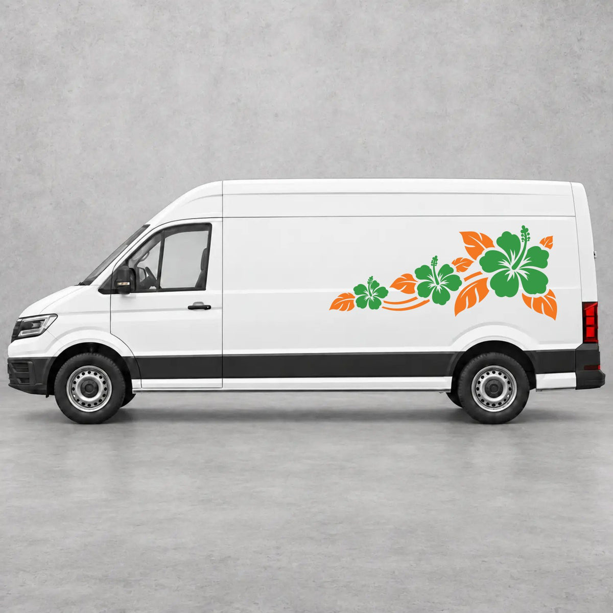 VW Crafter Hibiscus Flower Trail Side Graphics in Orange & Green