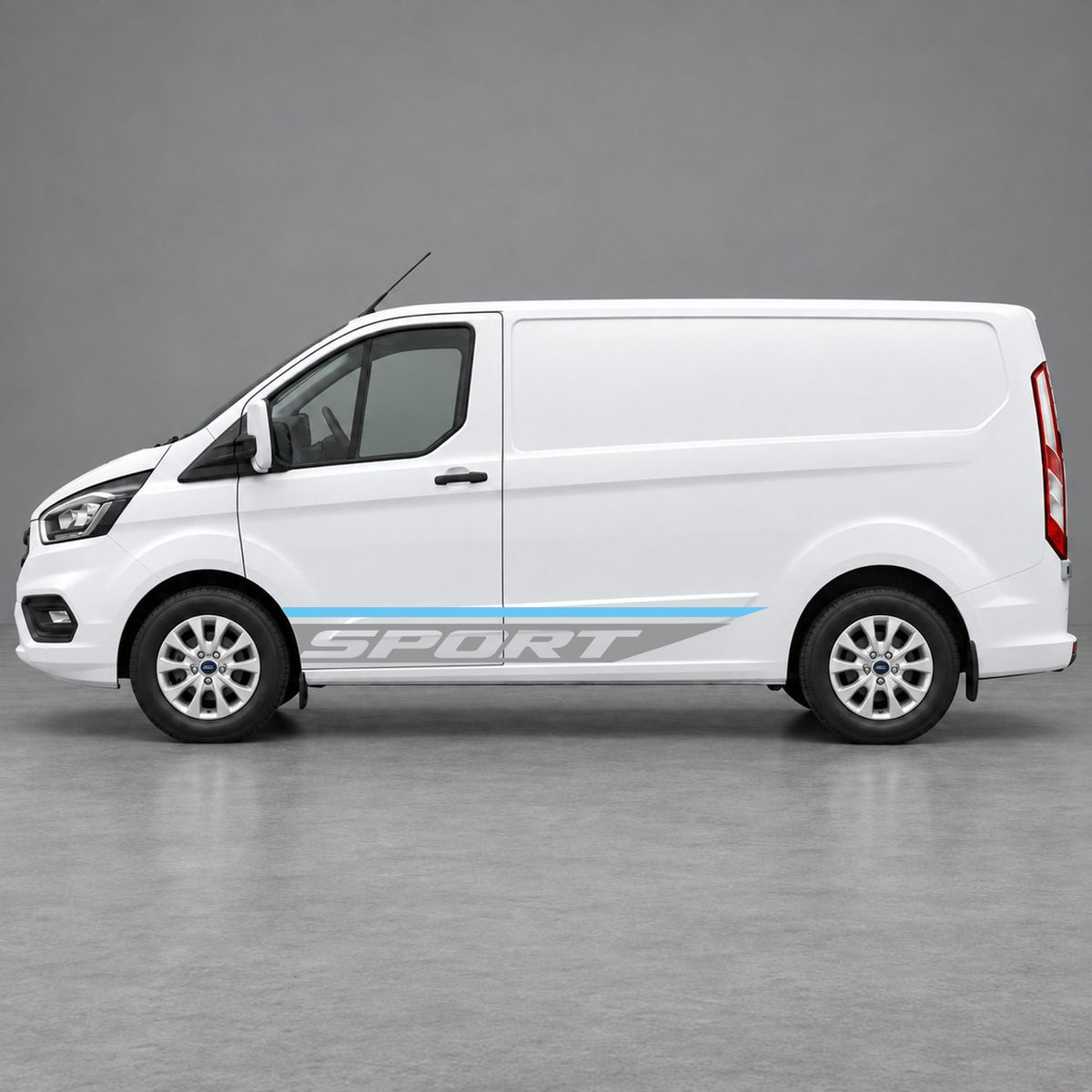 Ford Transit Custom Sport Swoosh Lower Side Stripes in Light Blue & Grey