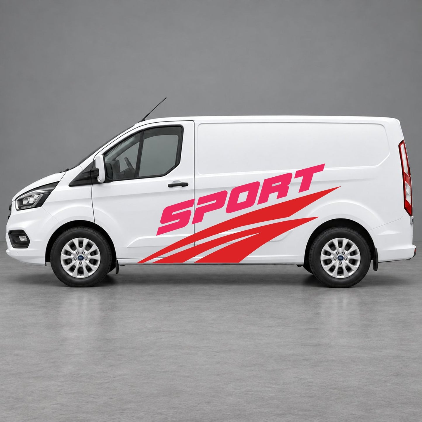 Ford Transit Custom Sport Twin Stripe Side Graphics in Red & Pink
