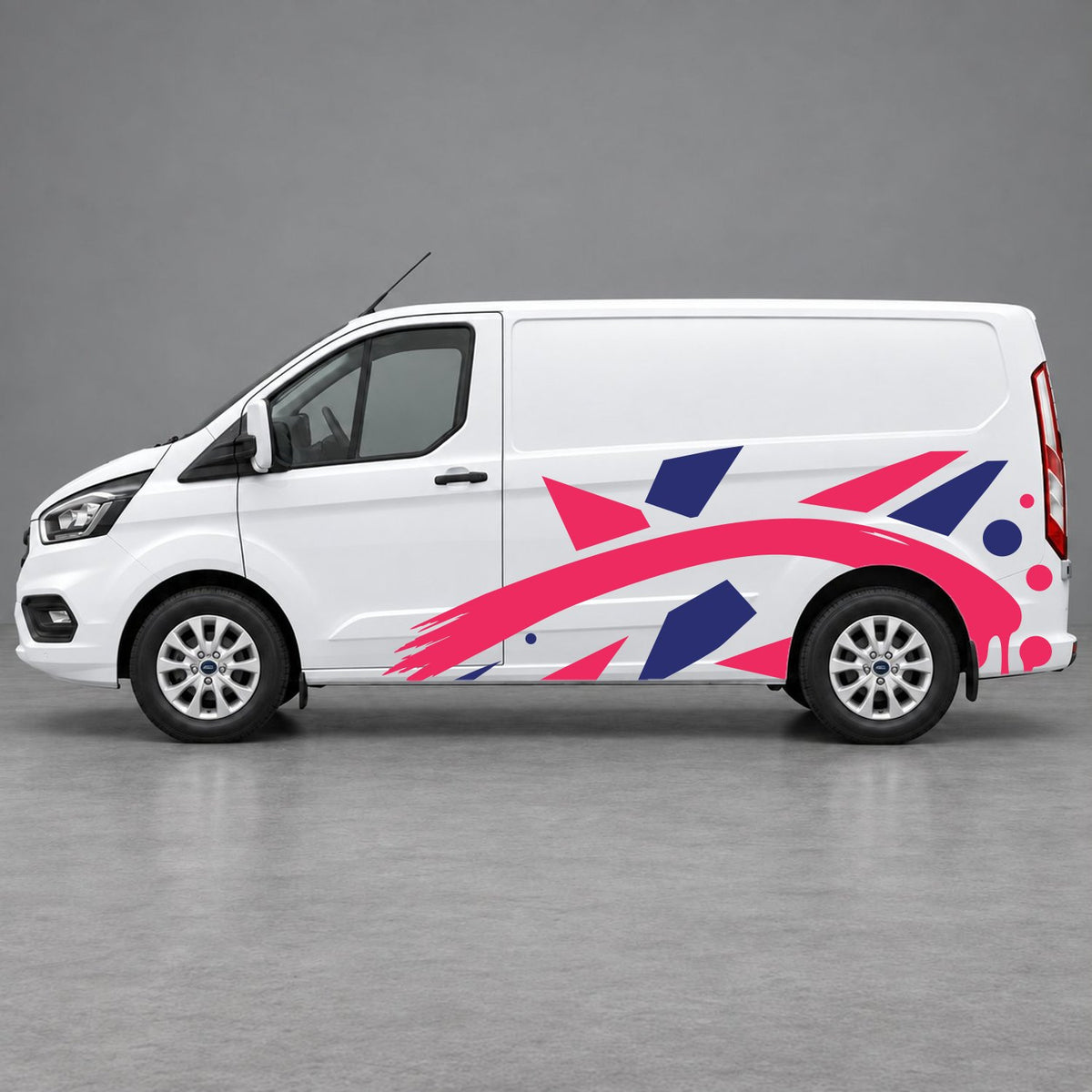 Ford Transit Custom Abstract Geometric Splash Side Graphics in Navy Blue & Pink