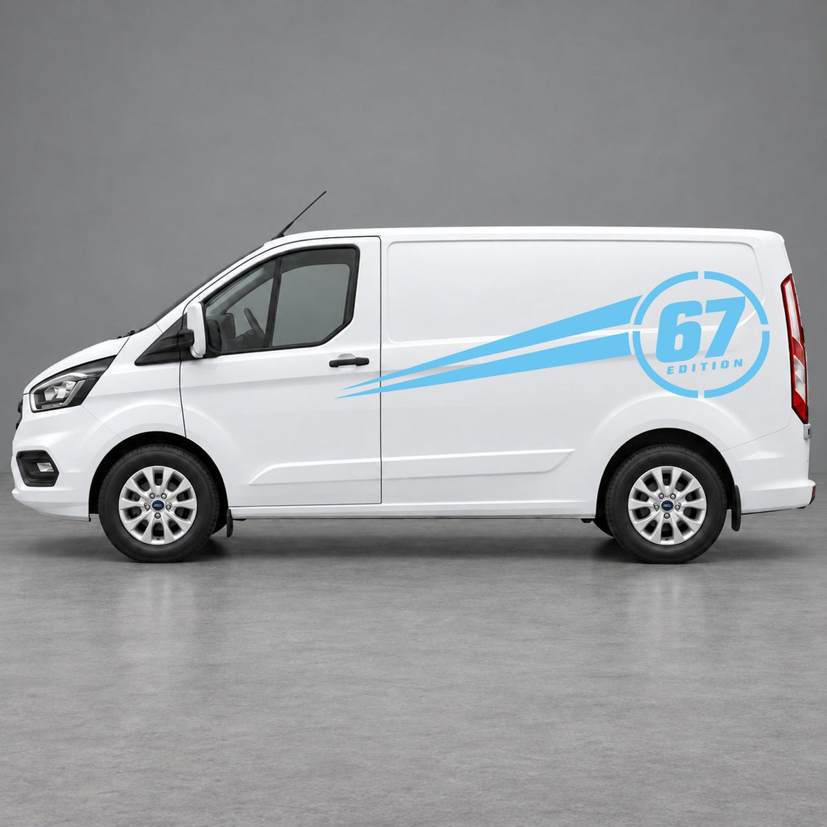 Ford Transit Custom Personalised Number Edition Side Stripes in Light Blue & Light Blue