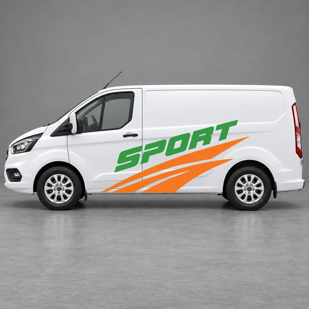 Ford Transit Custom Sport Twin Stripe Side Graphics in Orange & Green