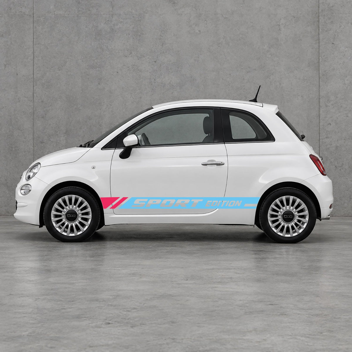 Fiat 500 Sport Edition Side Stripes Kit - Pair Supplied in Light Blue & Pink