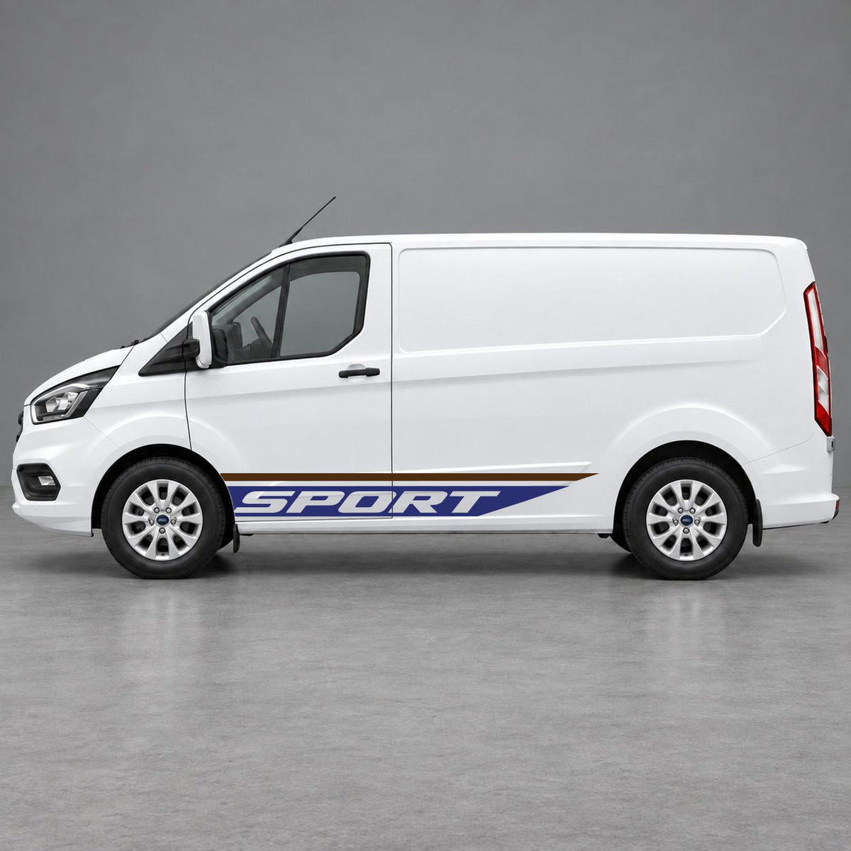 Ford Transit Custom Sport Swoosh Lower Side Stripes in Brown & Navy Blue