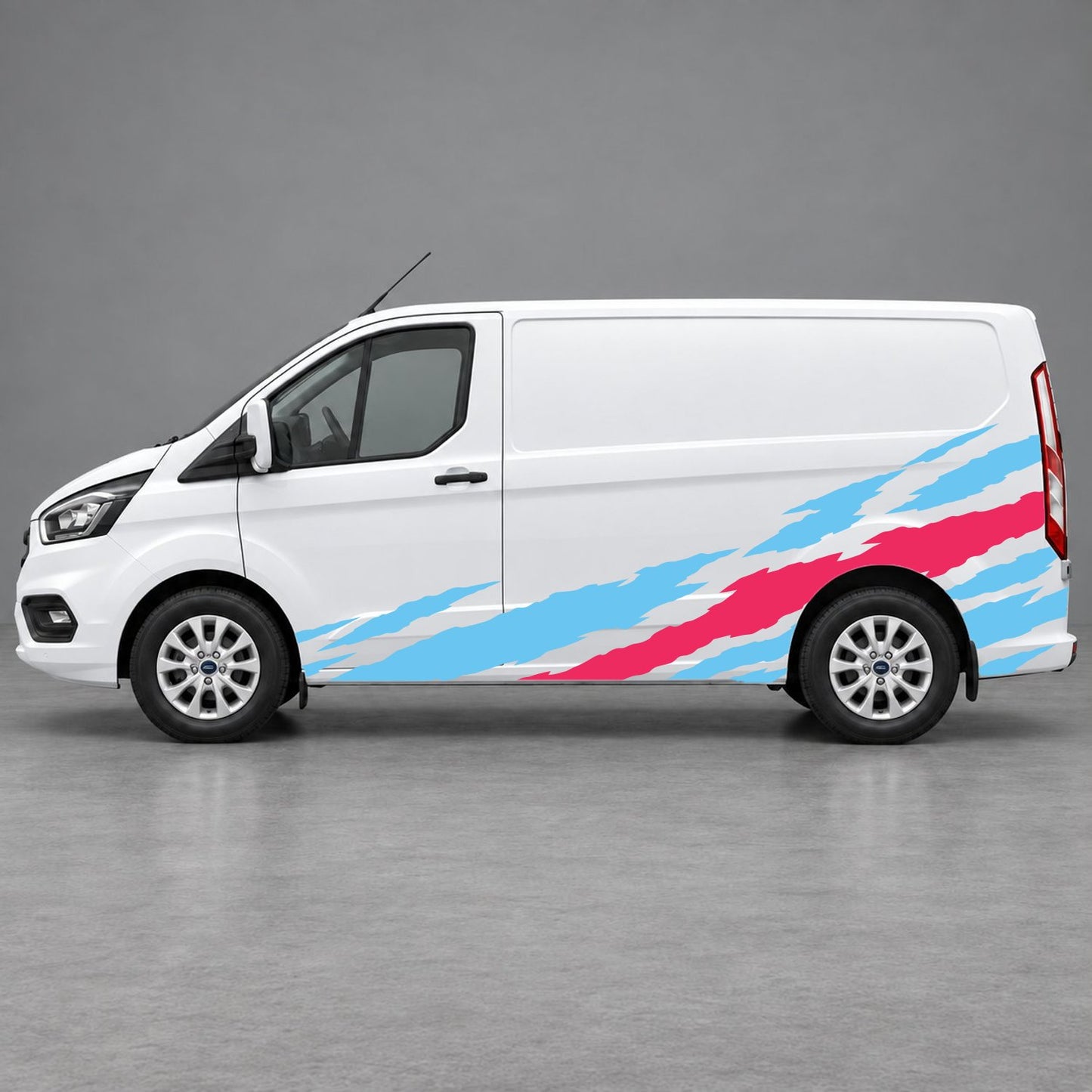 Ford Transit Custom Claw Scratch Side Graphics in Light Blue & Pink