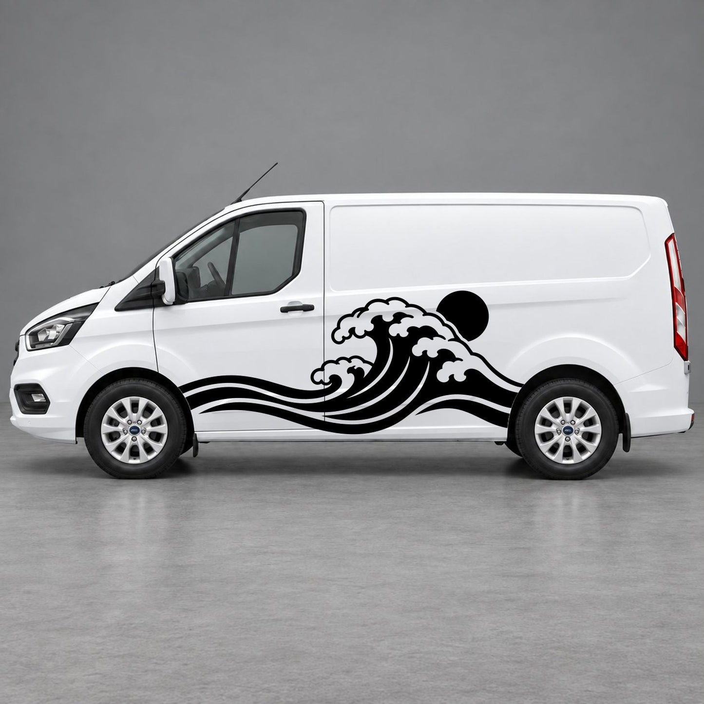 Ford Transit Custom Ocean Wave & Sunset Side Graphics in Black