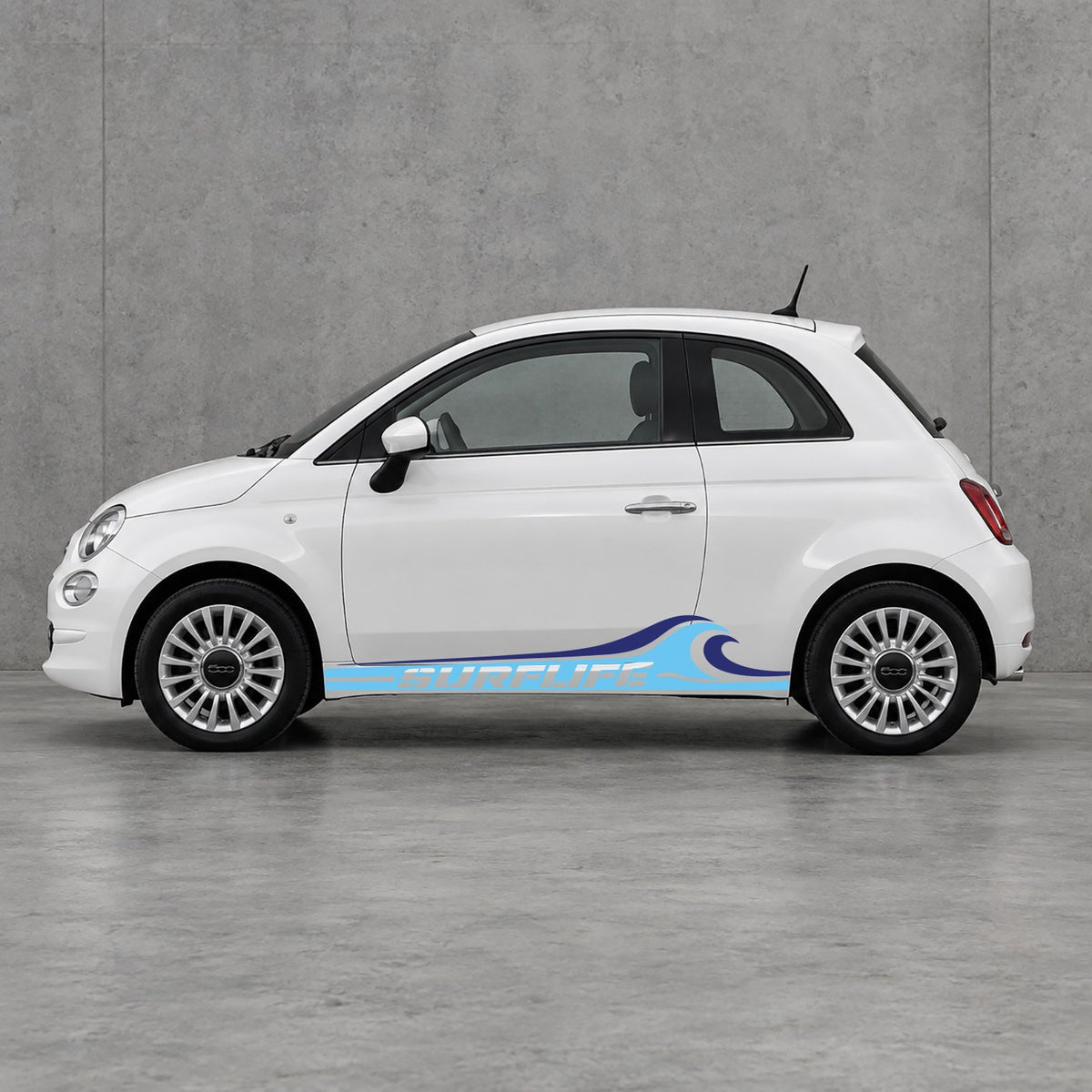 Fiat 500 Surf Life Side Stripes Kit - Pair Supplied in Light Blue & Navy Blue