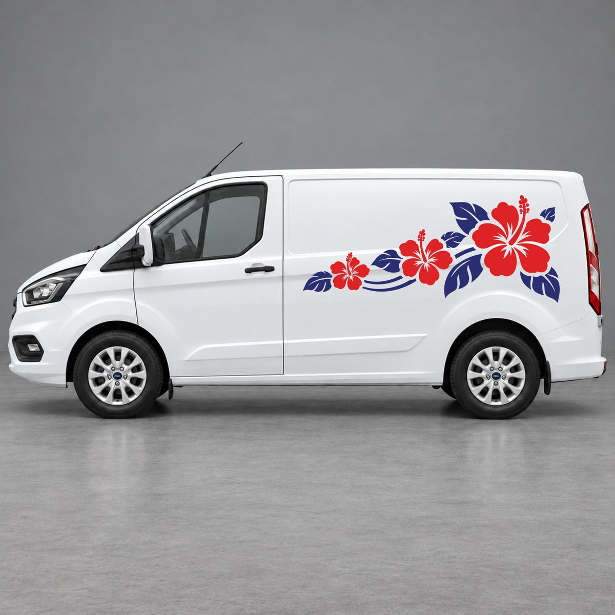 Ford Transit Custom Hibiscus Flower Trail Side Graphics in Navy Blue & Red