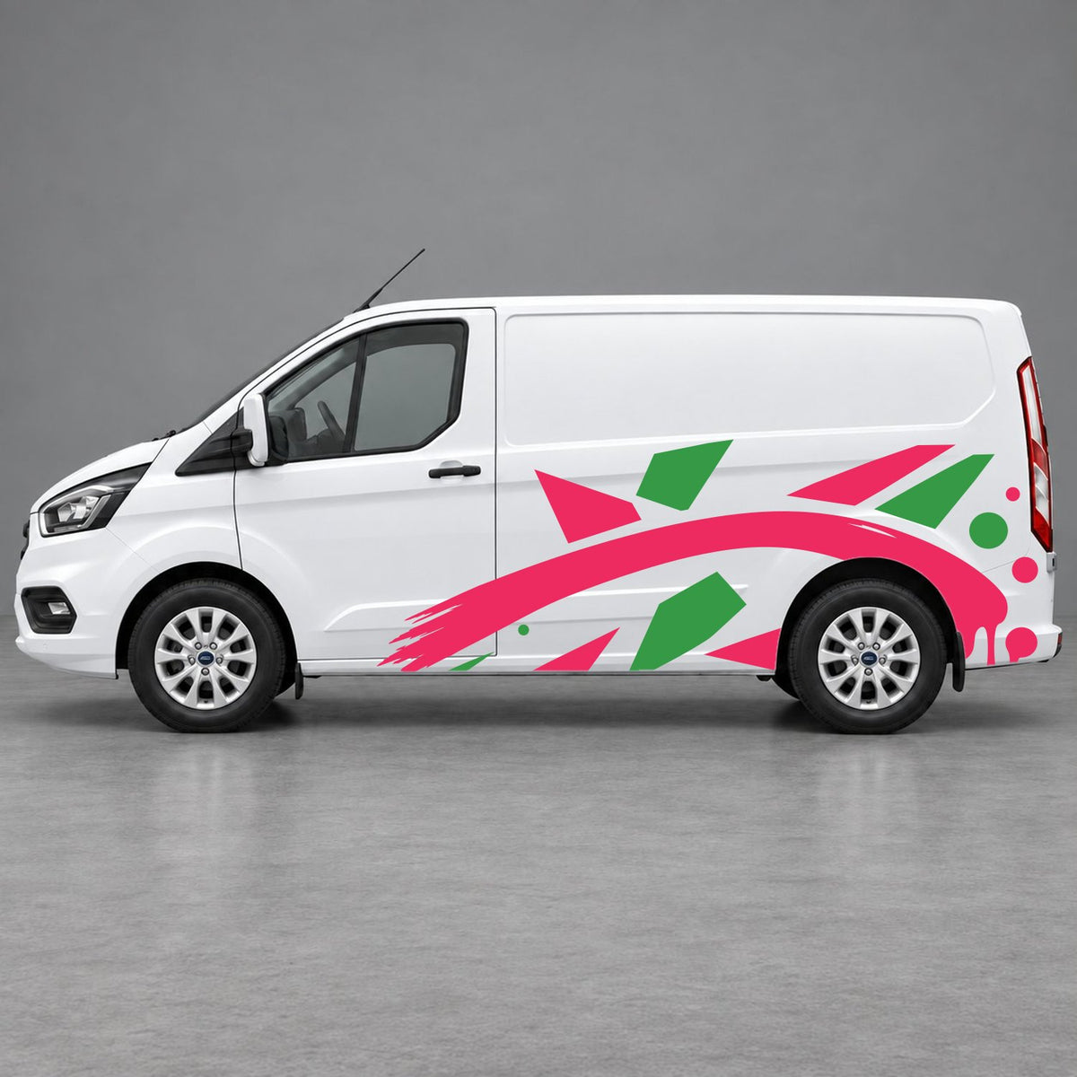 Ford Transit Custom Abstract Geometric Splash Side Graphics in Green & Pink