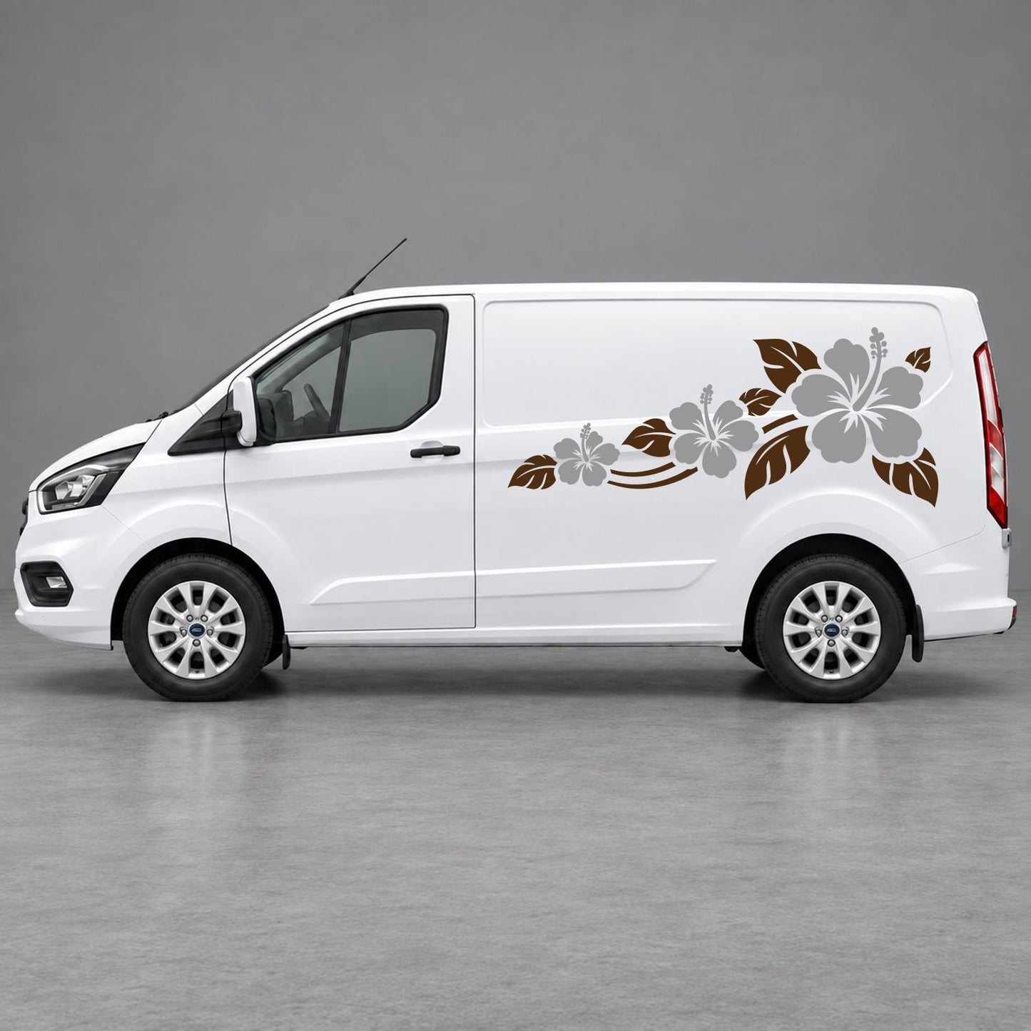 Ford Transit Custom Hibiscus Flower Trail Side Graphics in Brown & Grey