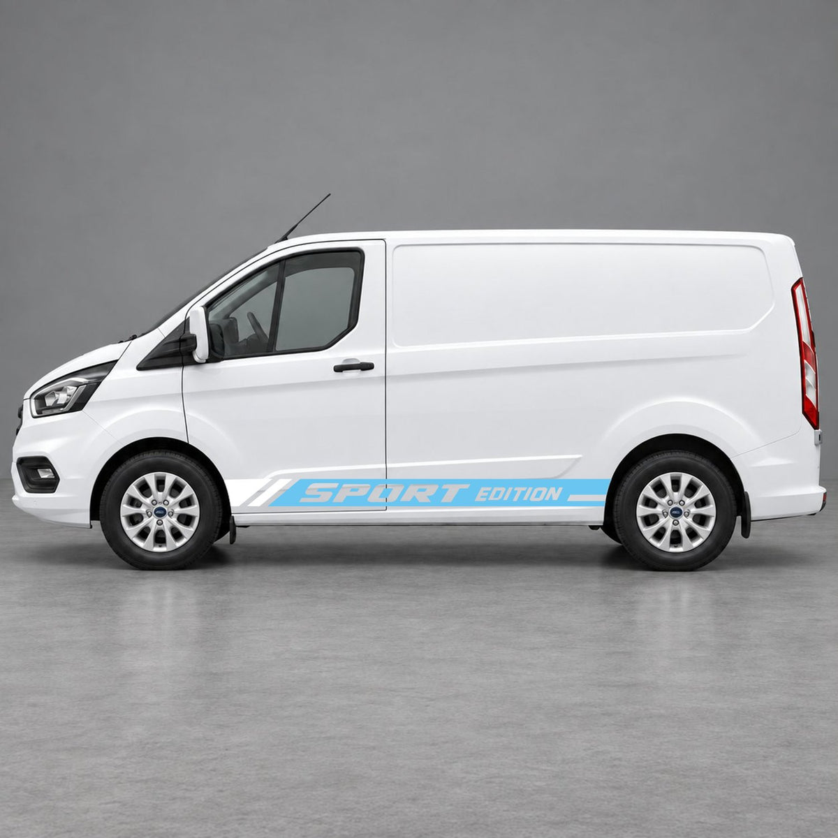 Ford Transit Custom Sport Edition Lower Side Graphics in Light Blue & White
