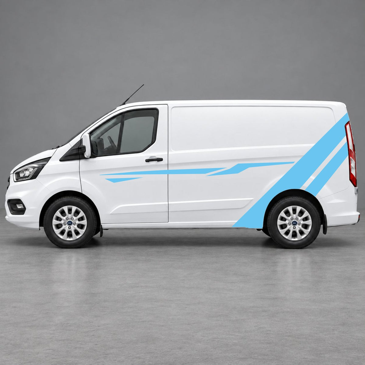 Ford Transit Custom Bold Rear Diagonal Side Stripes in Light Blue & Light Blue