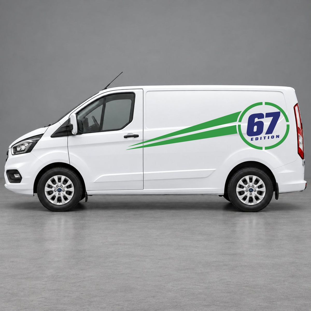 Ford Transit Custom Personalised Number Edition Side Stripes in Green & Navy Blue