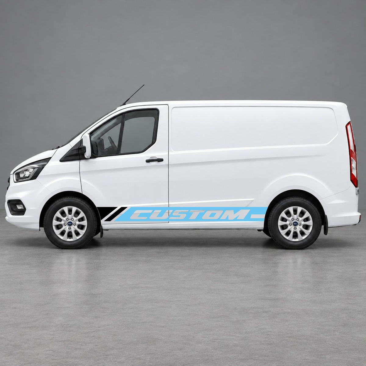 Ford Transit Custom Custom Lower Side Stripes in Light Blue & Black