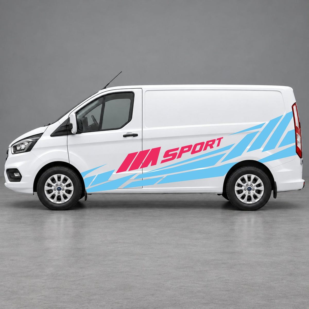 Ford Transit Custom M Sport Racing Side Graphics in Light Blue & Pink