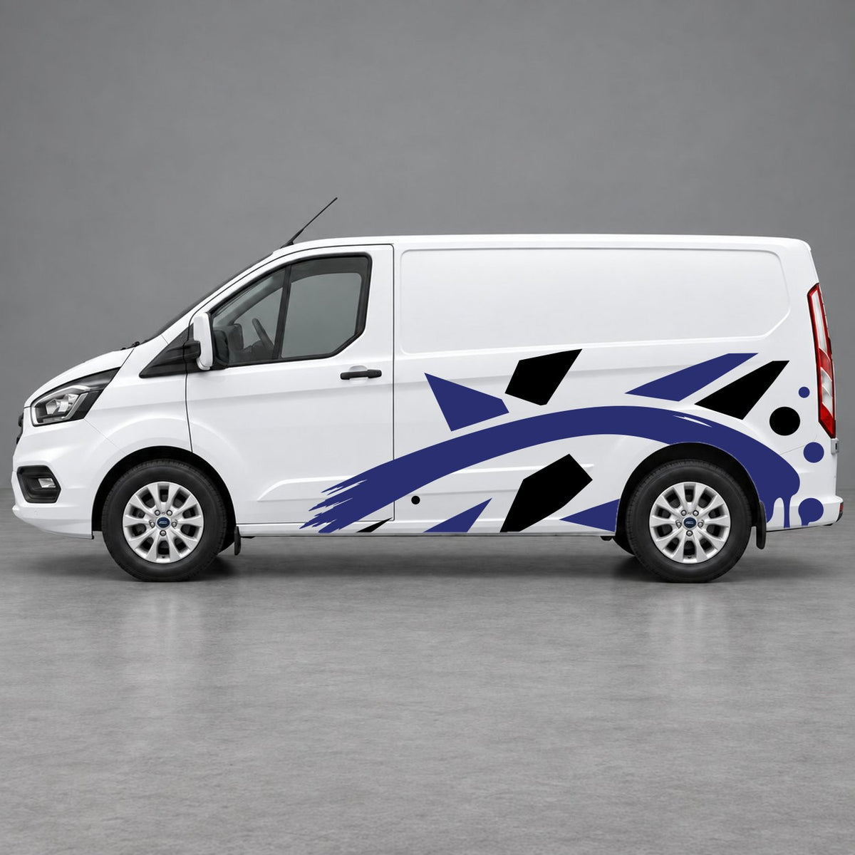Ford Transit Custom Abstract Geometric Splash Side Graphics in Black & Navy Blue