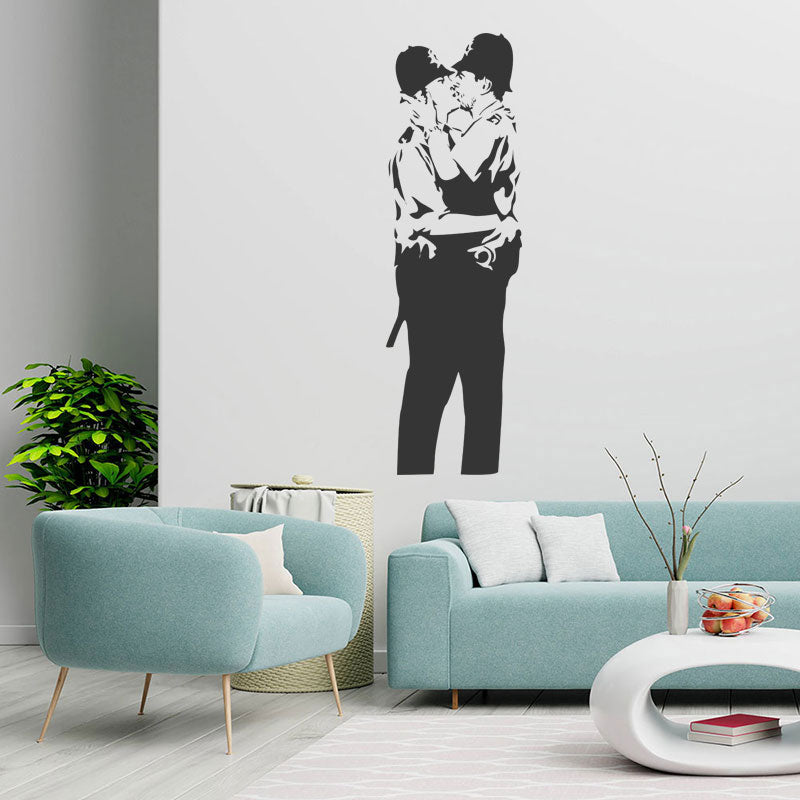 Kissing Cops Coppers Wall Art Sticker Decal - Banksy Style