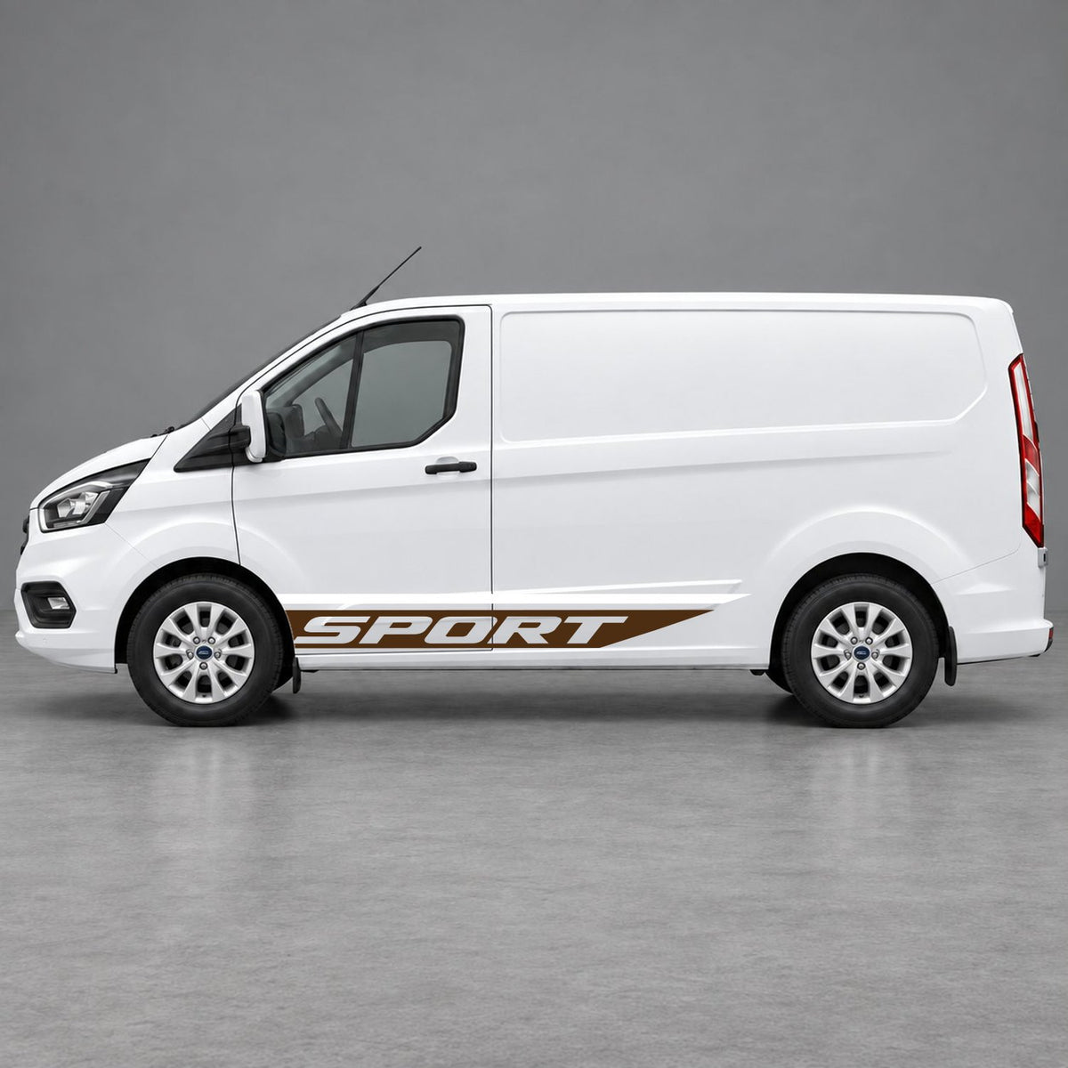 Ford Transit Custom Sport Swoosh Lower Side Stripes in White & Brown