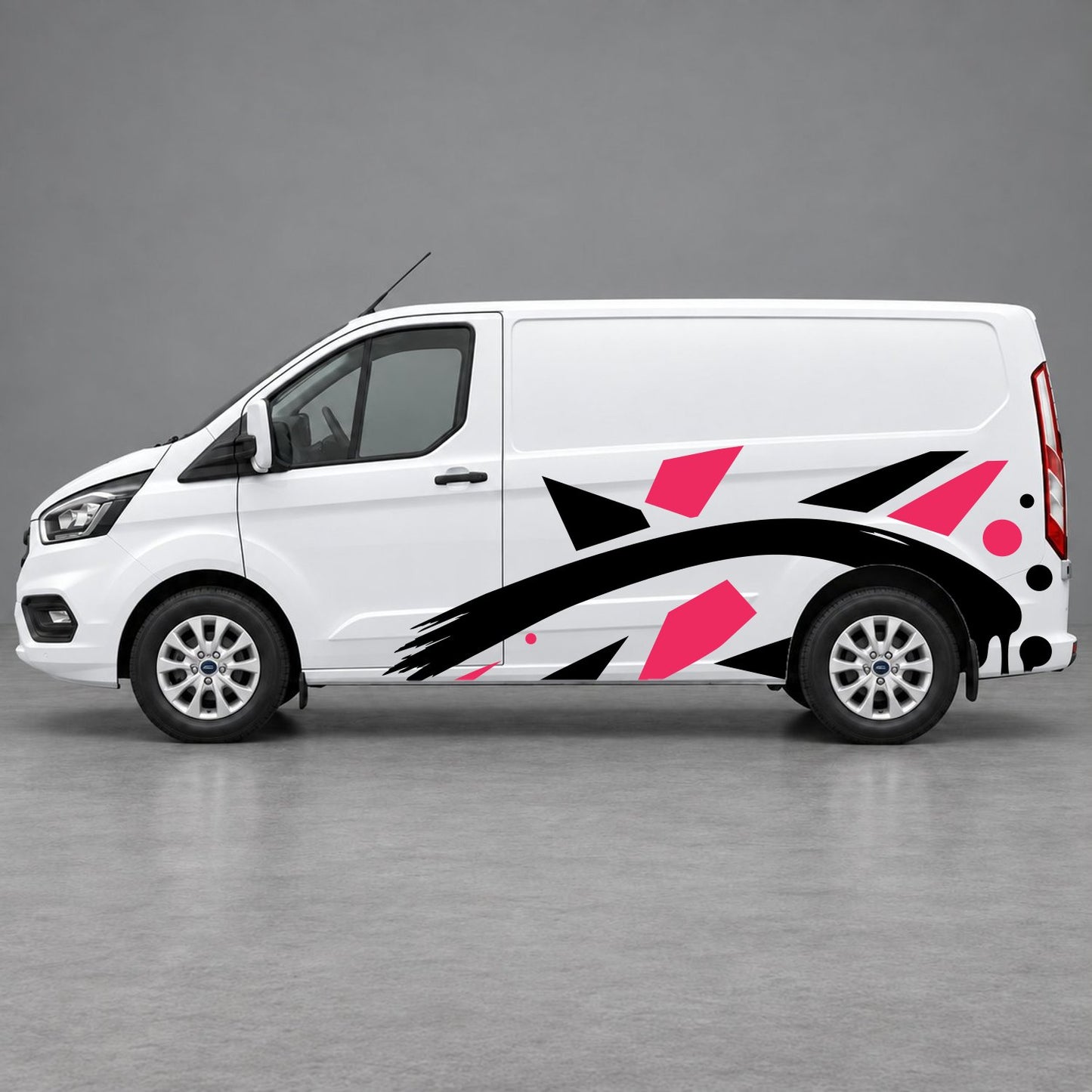 Ford Transit Custom Abstract Geometric Splash Side Graphics in Pink & Black