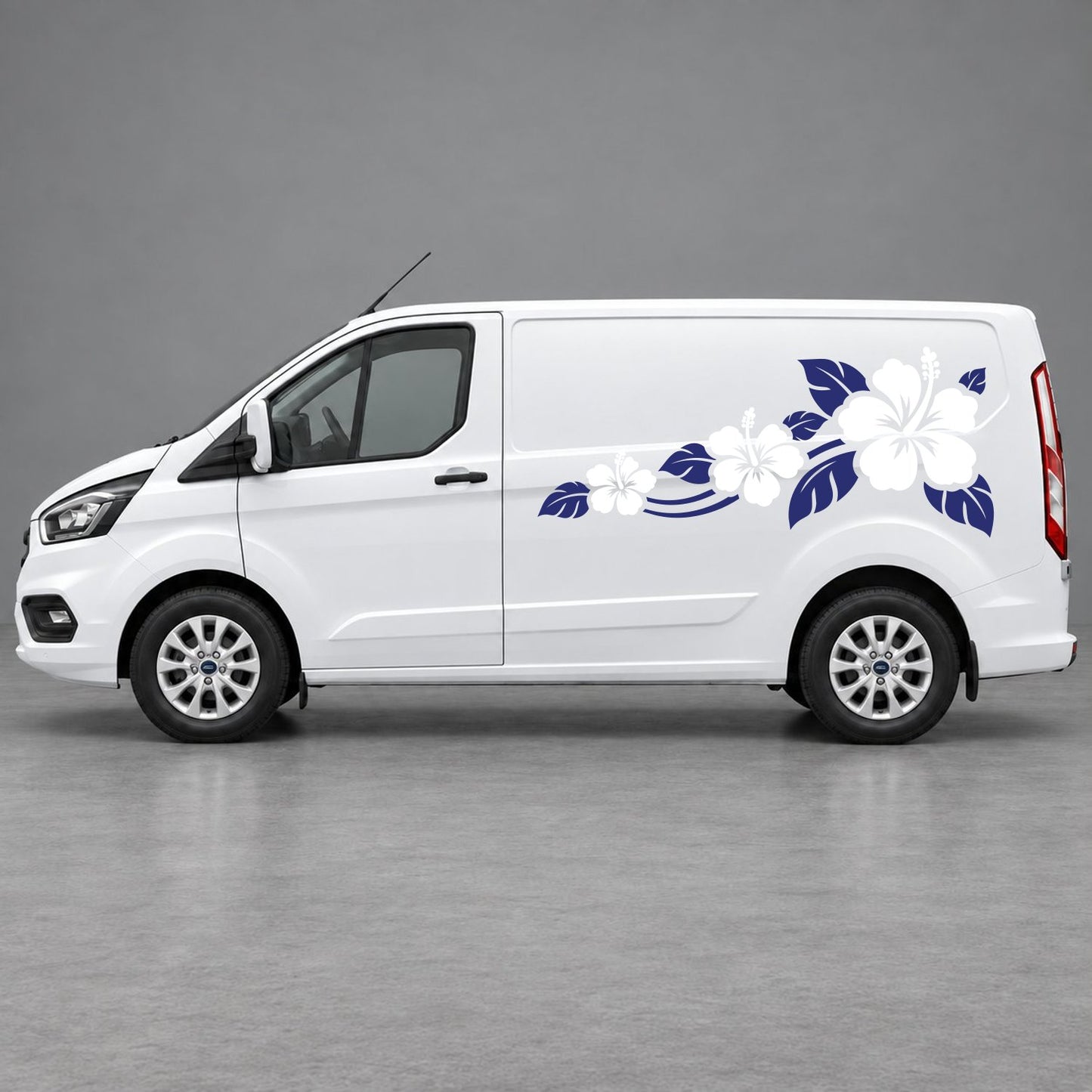 Ford Transit Custom Hibiscus Flower Trail Side Graphics in Navy Blue & White