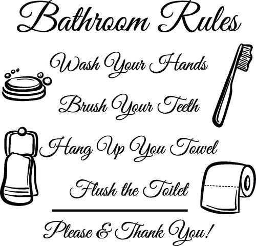 Bathroom Rules Minimal Wall Sticker - Quote Decal