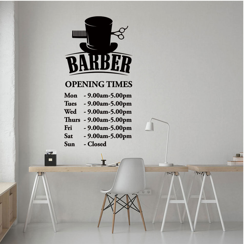 Barber Shop Opening Times Wall Sticker for Hairdressers