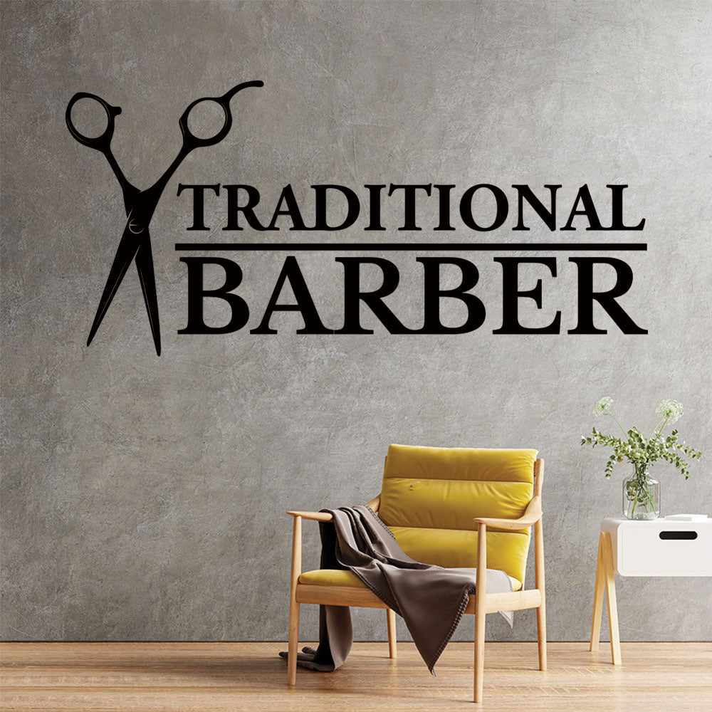 Traditional Barber Shop Decal with Scissors for Salon Windows