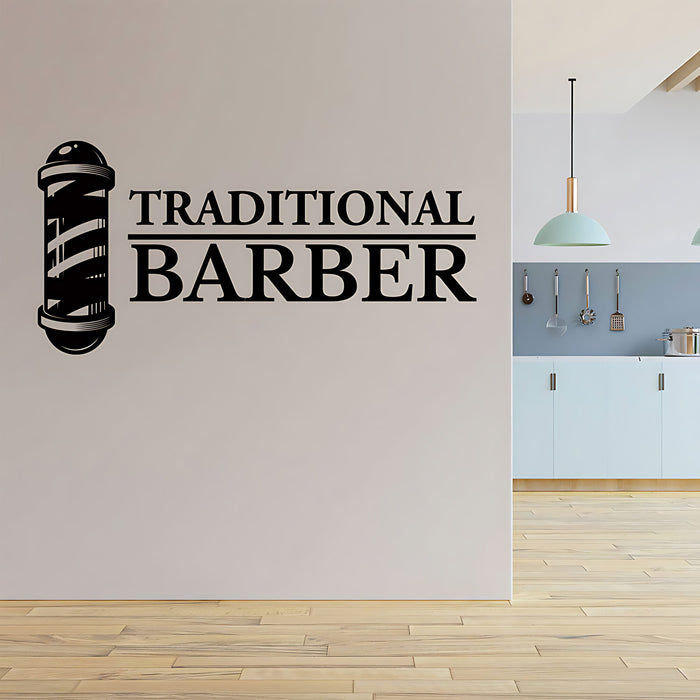 Traditional Barber Wall Sticker ‚Äì Bold Text Barber Pole Icon Barbershop Decal