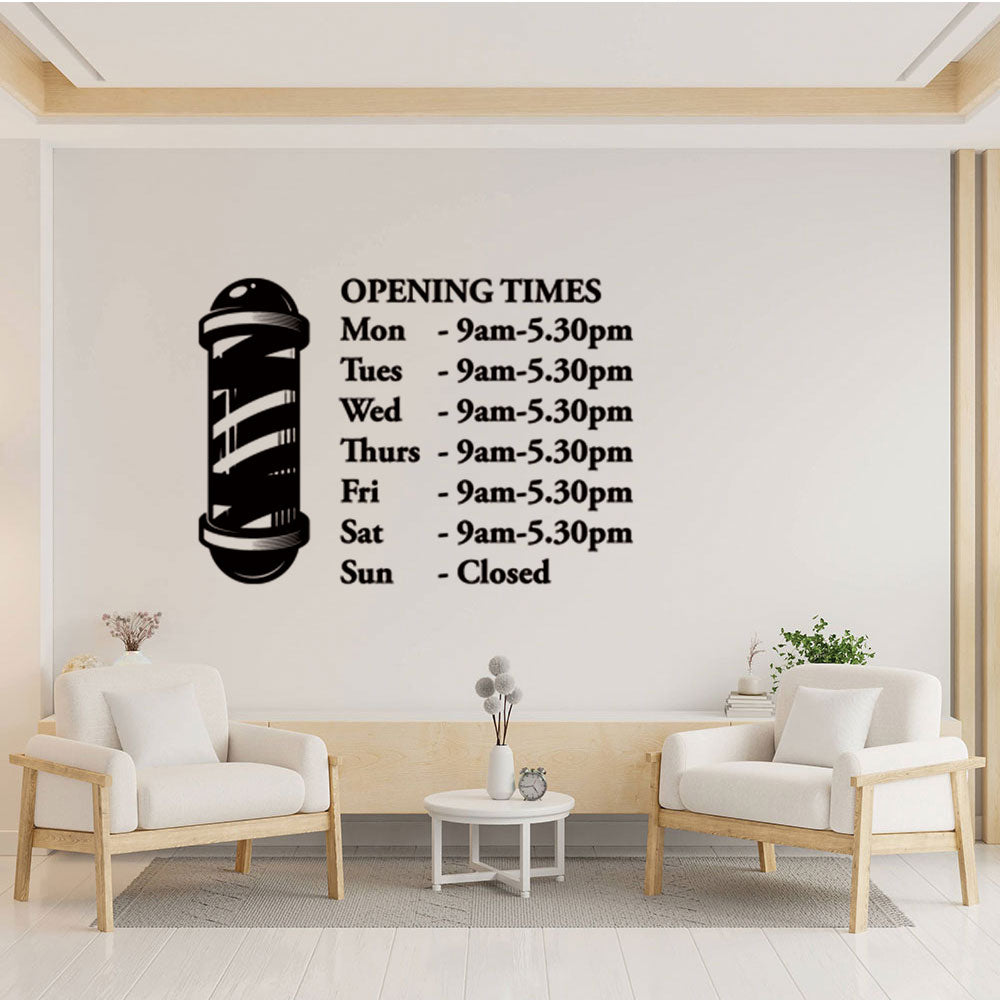 Barber Shop Opening Times Window Sticker for Custom Display