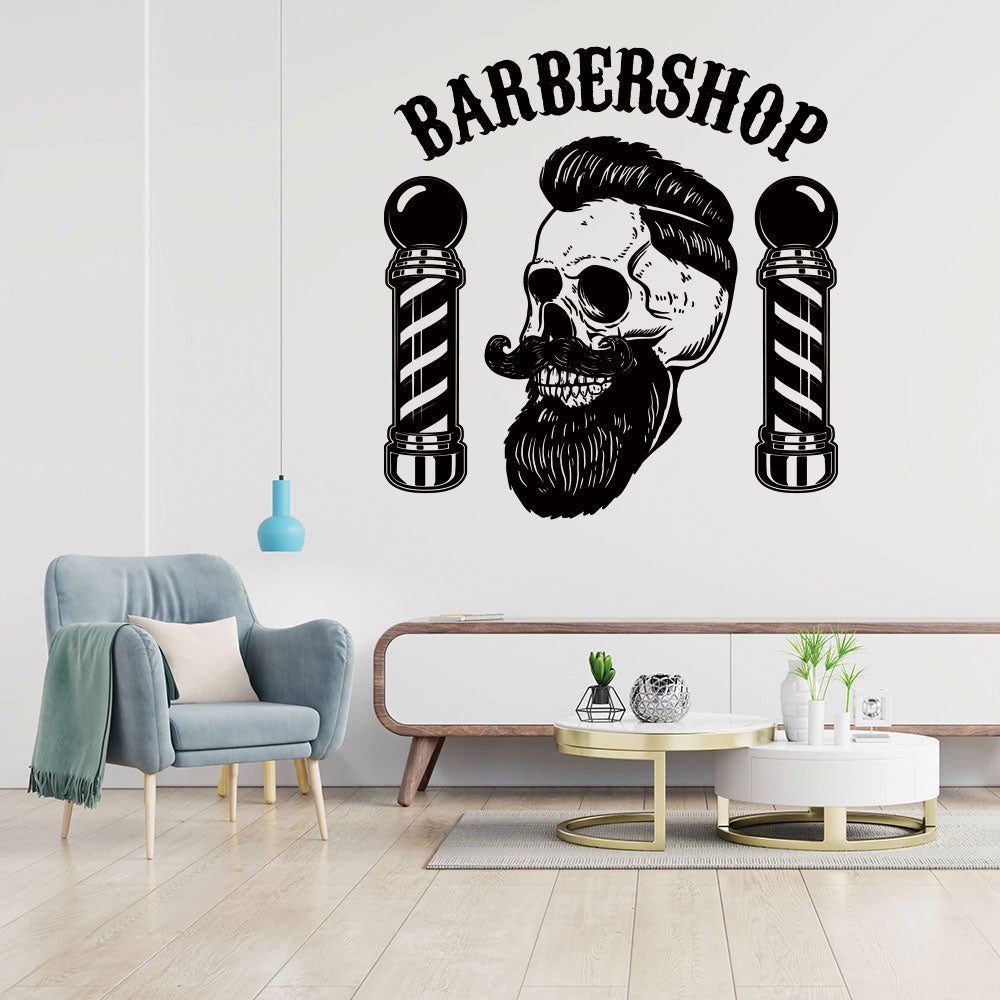 Barber Shop Modern Hipster Wall Sticker with Beard Design