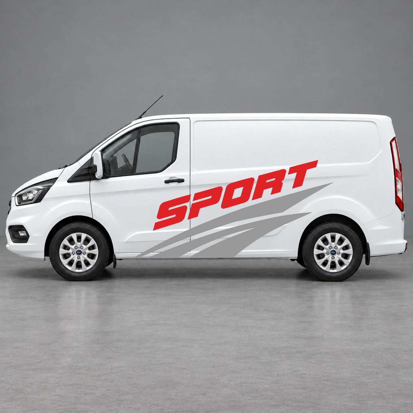 Ford Transit Custom Sport Twin Stripe Side Graphics in Grey & Red