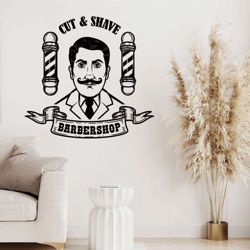 Barber Shop Stylish Hipster Wall Sticker with Beard Graphics